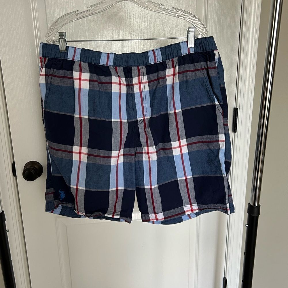 U.S. Polo Men’s Plaid Cotton Drawstring Elastic Waist Shorts Size Extra Large
